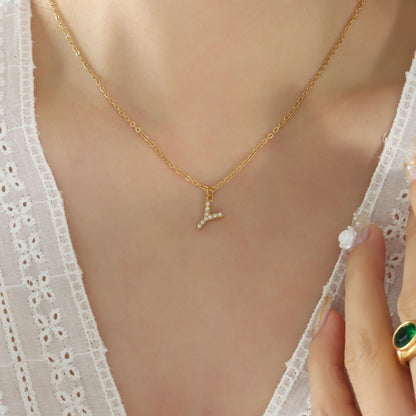 Small Fragrant Style Fashion Trend Cute Temperament 26 Personal Letters Zirconia Necklace Titanium Steel Jewellery Bijou'KAEL
