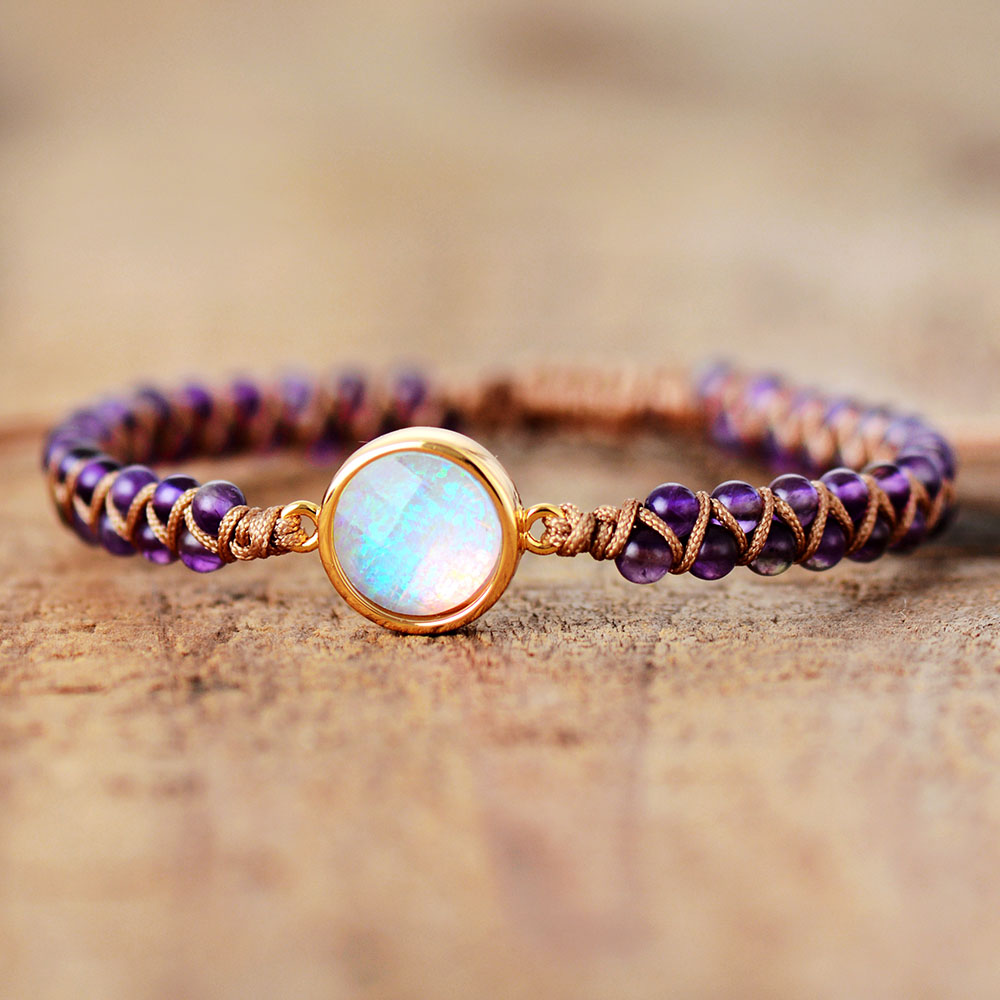 Stone Wrap Bracelets Femme Amethysts Opal String Braided Yoga Friendship Bracelet Bangle Bohemian Jewellery Bijou'KAEL