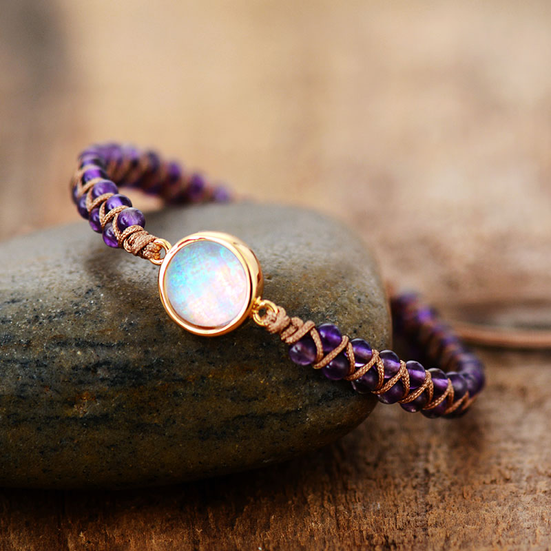 Stone Wrap Bracelets Femme Amethysts Opal String Braided Yoga Friendship Bracelet Bangle Bohemian Jewellery Bijou'KAEL