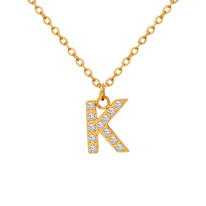 Small Fragrant Style Fashion Trend Cute Temperament 26 Personal Letters Zirconia Necklace Titanium Steel Jewellery Bijou'KAEL