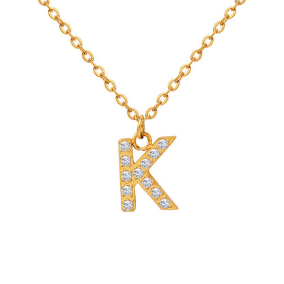 Small Fragrant Style Fashion Trend Cute Temperament 26 Personal Letters Zirconia Necklace Titanium Steel Jewellery Bijou'KAEL