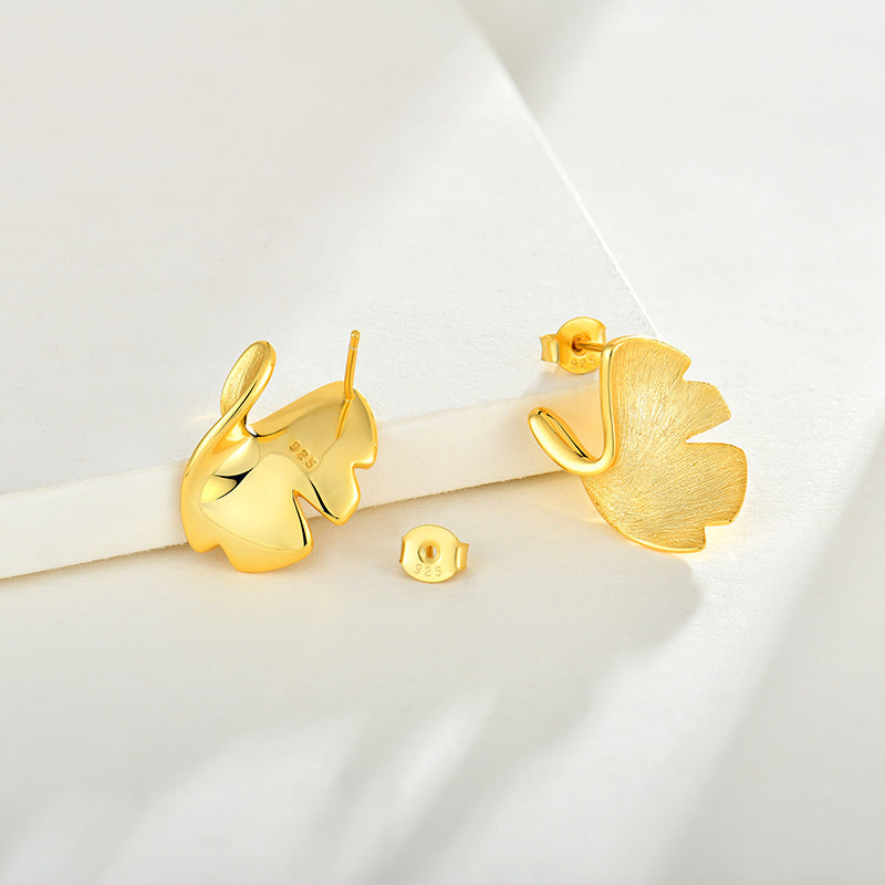 925 Sterling Silver Stud Earrings Earrings Female Plated 14k Gold Premium Sense Of Niche Design Ginkgo Biloba National Style Silver Jewellery Bijou'KAEL