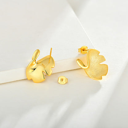 925 Sterling Silver Stud Earrings Earrings Female Plated 14k Gold Premium Sense Of Niche Design Ginkgo Biloba National Style Silver Jewellery Bijou'KAEL
