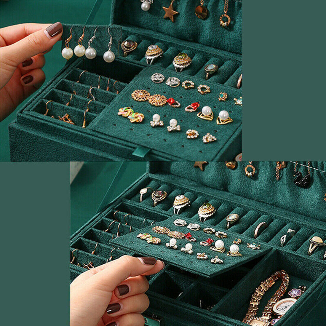 3 Layer Grey Jewellery Box Organizer Rings Necklaces Jewellry Storage Case Box Bijou'KAEL