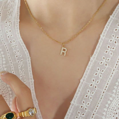 Small Fragrant Style Fashion Trend Cute Temperament 26 Personal Letters Zirconia Necklace Titanium Steel Jewellery Bijou'KAEL