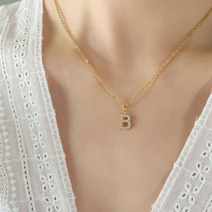 Small Fragrant Style Fashion Trend Cute Temperament 26 Personal Letters Zirconia Necklace Titanium Steel Jewellery Bijou'KAEL