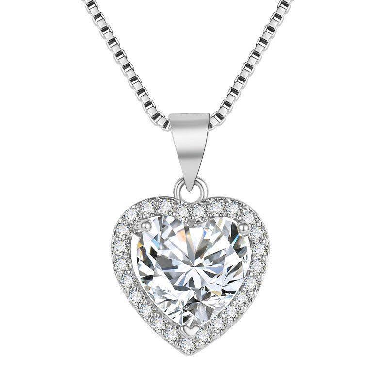 New White Diamond Imitation Moissanite Heart Pendant Necklace Fashion Collarbone Necklace For Girlfriend Jewellery Gift Bijou'KAEL
