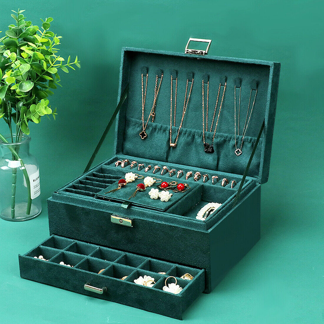 3 Layer Grey Jewellery Box Organizer Rings Necklaces Jewellry Storage Case Box Bijou'KAEL