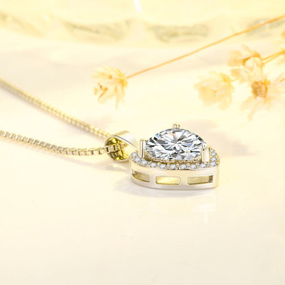 New White Diamond Imitation Moissanite Heart Pendant Necklace Fashion Collarbone Necklace For Girlfriend Jewellery Gift Bijou'KAEL