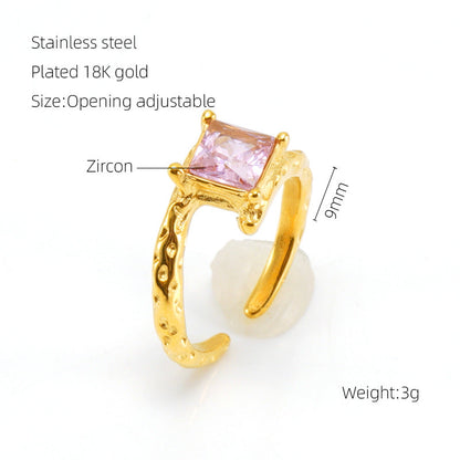 European And American Retro Titanium Steel Moonstone Ring Personalized Hip Hop Irregular Geometric Lines Bijou'KAEL