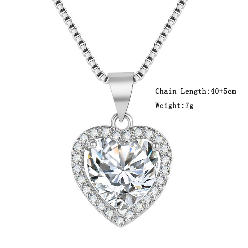 New White Diamond Imitation Moissanite Heart Pendant Necklace Fashion Collarbone Necklace For Girlfriend Jewellery Gift Bijou'KAEL