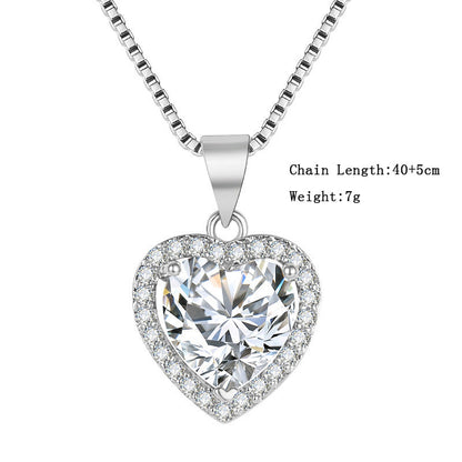 New White Diamond Imitation Moissanite Heart Pendant Necklace Fashion Collarbone Necklace For Girlfriend Jewellery Gift Bijou'KAEL
