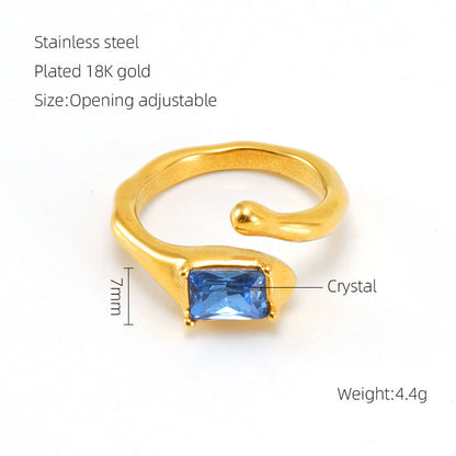 European And American Retro Titanium Steel Moonstone Ring Personalized Hip Hop Irregular Geometric Lines Bijou'KAEL
