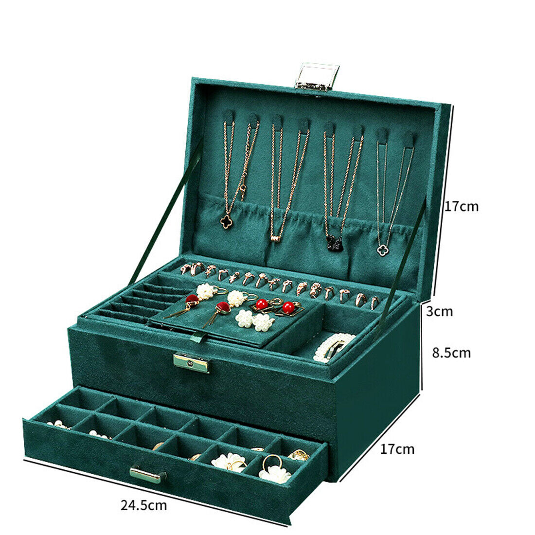 3 Layer Grey Jewellery Box Organizer Rings Necklaces Jewellry Storage Case Box Bijou'KAEL