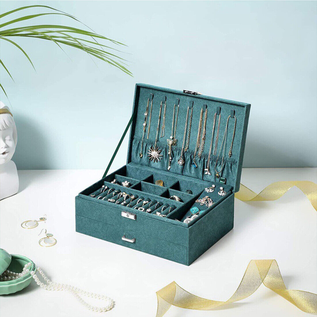 3 Layer Grey Jewellery Box Organizer Rings Necklaces Jewellry Storage Case Box Bijou'KAEL