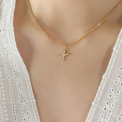 Small Fragrant Style Fashion Trend Cute Temperament 26 Personal Letters Zirconia Necklace Titanium Steel Jewellery Bijou'KAEL