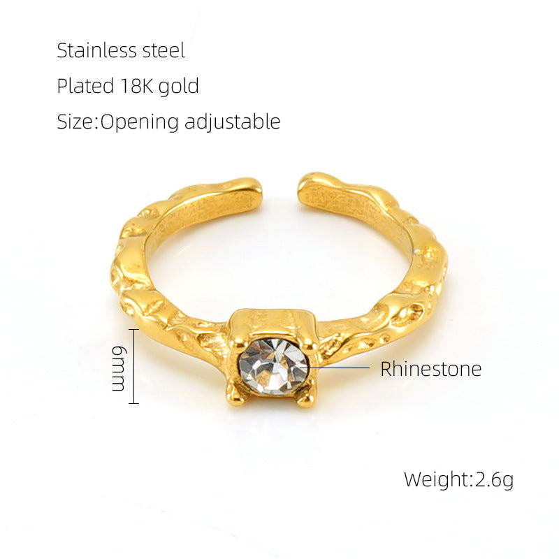 European And American Retro Titanium Steel Moonstone Ring Personalized Hip Hop Irregular Geometric Lines Bijou'KAEL