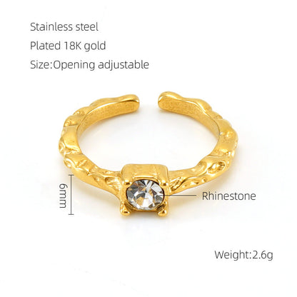 European And American Retro Titanium Steel Moonstone Ring Personalized Hip Hop Irregular Geometric Lines Bijou'KAEL