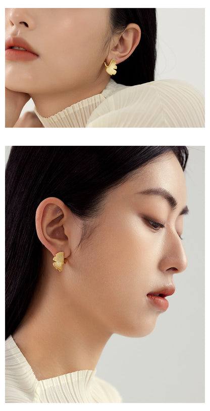 925 Sterling Silver Stud Earrings Earrings Female Plated 14k Gold Premium Sense Of Niche Design Ginkgo Biloba National Style Silver Jewellery Bijou'KAEL