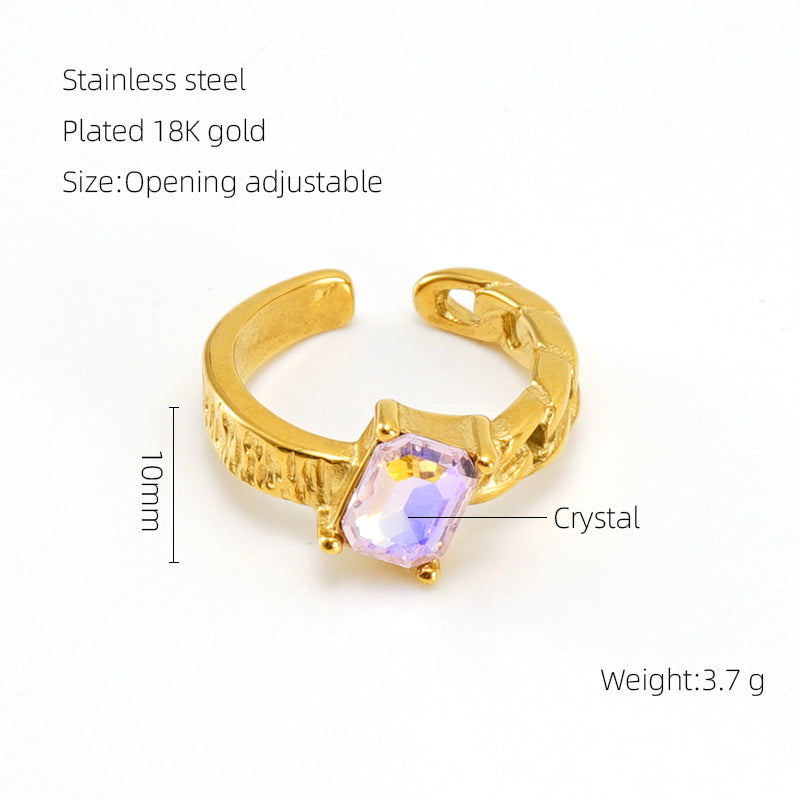 European And American Retro Titanium Steel Moonstone Ring Personalized Hip Hop Irregular Geometric Lines Bijou'KAEL