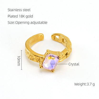 European And American Retro Titanium Steel Moonstone Ring Personalized Hip Hop Irregular Geometric Lines Bijou'KAEL