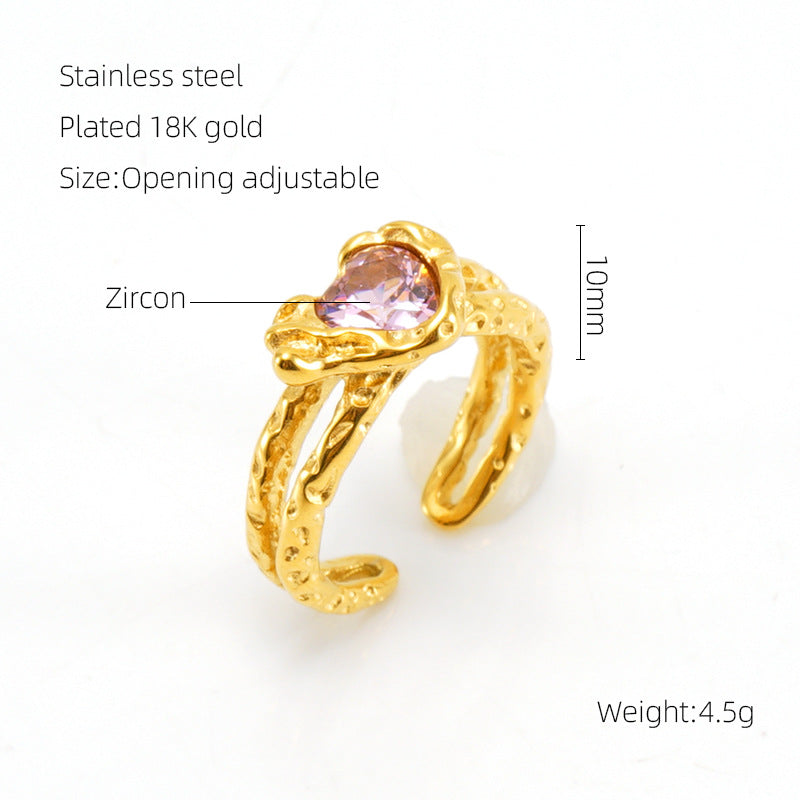 European And American Retro Titanium Steel Moonstone Ring Personalized Hip Hop Irregular Geometric Lines Bijou'KAEL