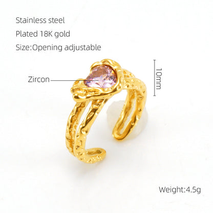 European And American Retro Titanium Steel Moonstone Ring Personalized Hip Hop Irregular Geometric Lines Bijou'KAEL