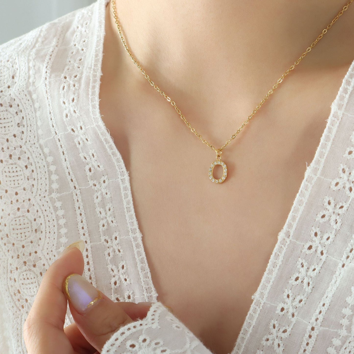 Small Fragrant Style Fashion Trend Cute Temperament 26 Personal Letters Zirconia Necklace Titanium Steel Jewellery Bijou'KAEL