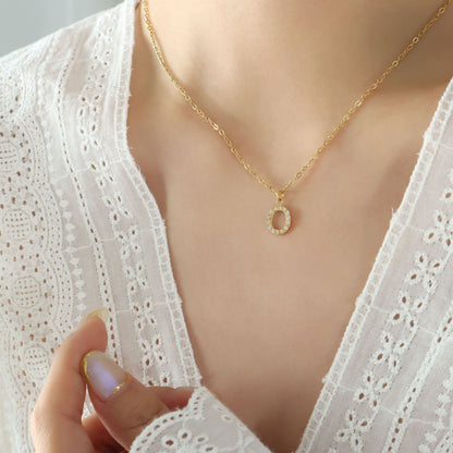 Small Fragrant Style Fashion Trend Cute Temperament 26 Personal Letters Zirconia Necklace Titanium Steel Jewellery Bijou'KAEL
