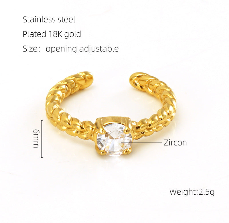 European And American Retro Titanium Steel Moonstone Ring Personalized Hip Hop Irregular Geometric Lines Bijou'KAEL