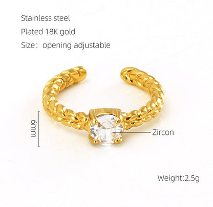 European And American Retro Titanium Steel Moonstone Ring Personalized Hip Hop Irregular Geometric Lines Bijou'KAEL