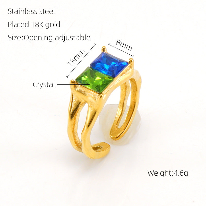 European And American Retro Titanium Steel Moonstone Ring Personalized Hip Hop Irregular Geometric Lines Bijou'KAEL