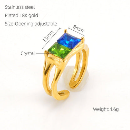 European And American Retro Titanium Steel Moonstone Ring Personalized Hip Hop Irregular Geometric Lines Bijou'KAEL