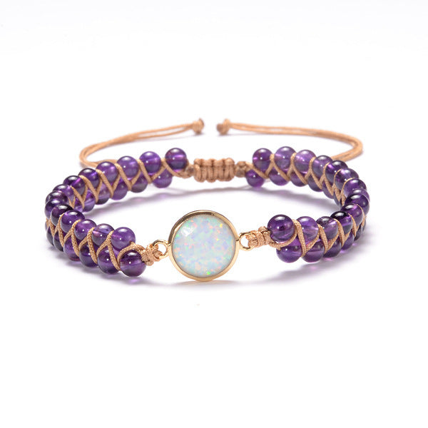 Stone Wrap Bracelets Femme Amethysts Opal String Braided Yoga Friendship Bracelet Bangle Bohemian Jewellery Bijou'KAEL