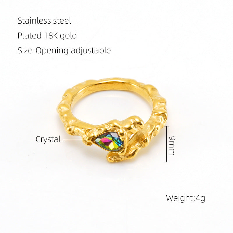 European And American Retro Titanium Steel Moonstone Ring Personalized Hip Hop Irregular Geometric Lines Bijou'KAEL