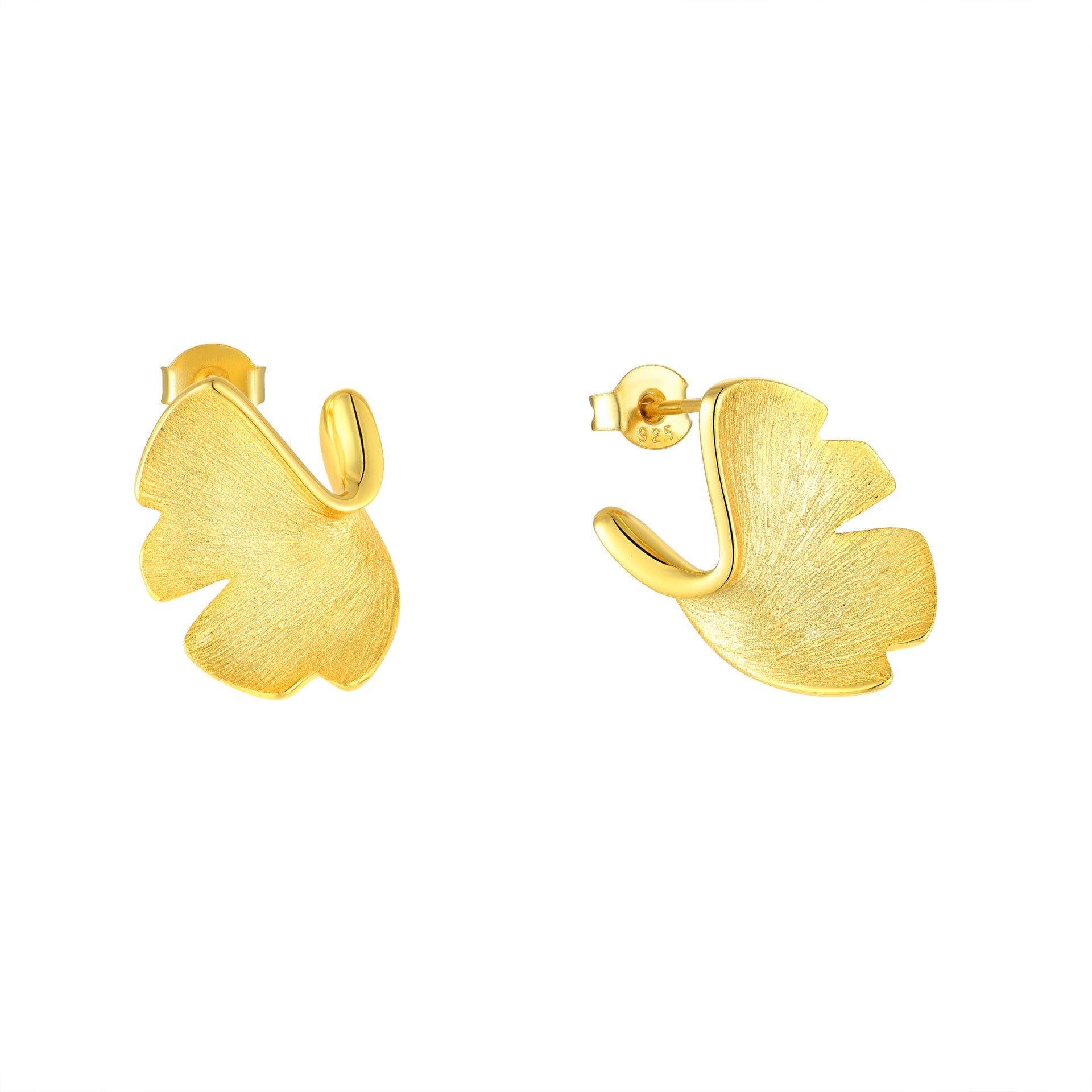 925 Sterling Silver Stud Earrings Earrings Female Plated 14k Gold Premium Sense Of Niche Design Ginkgo Biloba National Style Silver Jewellery Bijou'KAEL