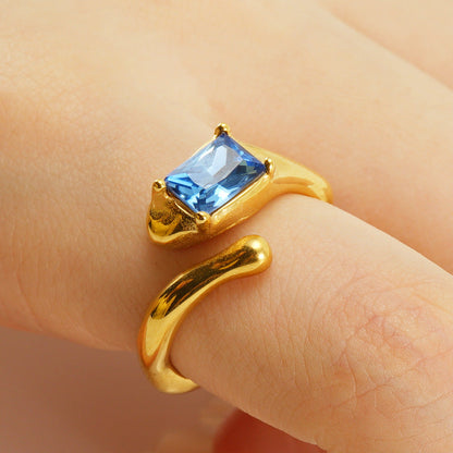 European And American Retro Titanium Steel Moonstone Ring Personalized Hip Hop Irregular Geometric Lines Bijou'KAEL
