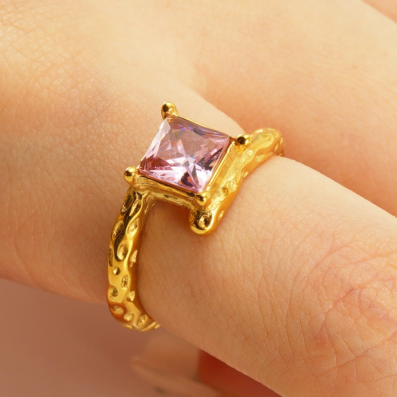 European And American Retro Titanium Steel Moonstone Ring Personalized Hip Hop Irregular Geometric Lines Bijou'KAEL