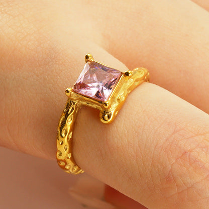 European And American Retro Titanium Steel Moonstone Ring Personalized Hip Hop Irregular Geometric Lines Bijou'KAEL