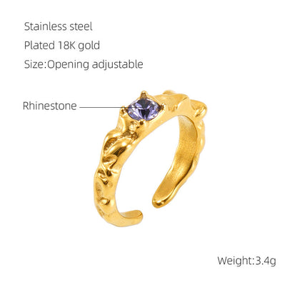 European And American Retro Titanium Steel Moonstone Ring Personalized Hip Hop Irregular Geometric Lines Bijou'KAEL