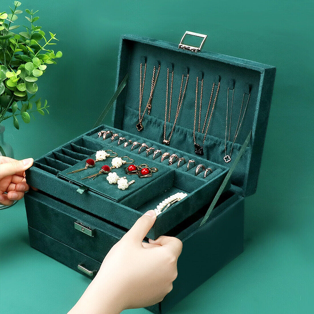 3 Layer Grey Jewellery Box Organizer Rings Necklaces Jewellry Storage Case Box Bijou'KAEL