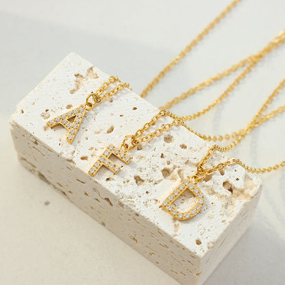 Small Fragrant Style Fashion Trend Cute Temperament 26 Personal Letters Zirconia Necklace Titanium Steel Jewellery Bijou'KAEL