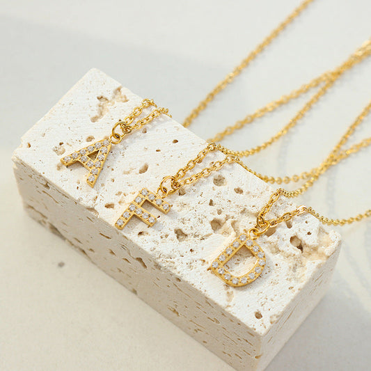 Small Fragrant Style Fashion Trend Cute Temperament 26 Personal Letters Zirconia Necklace Titanium Steel Jewellery Bijou'KAEL