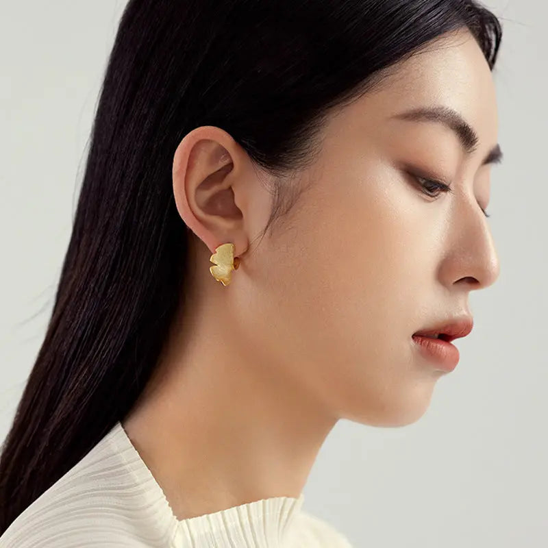 925 Sterling Silver Stud Earrings Earrings Female Plated 14k Gold Premium Sense Of Niche Design Ginkgo Biloba National Style Silver Jewellery Bijou'KAEL