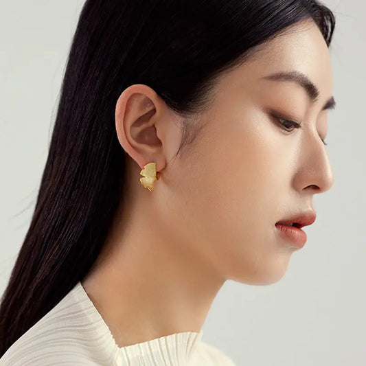925 Sterling Silver Stud Earrings Earrings Female Plated 14k Gold Premium Sense Of Niche Design Ginkgo Biloba National Style Silver Jewellery Bijou'KAEL