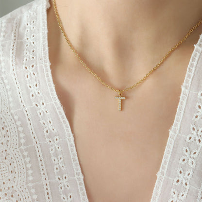 Small Fragrant Style Fashion Trend Cute Temperament 26 Personal Letters Zirconia Necklace Titanium Steel Jewellery Bijou'KAEL