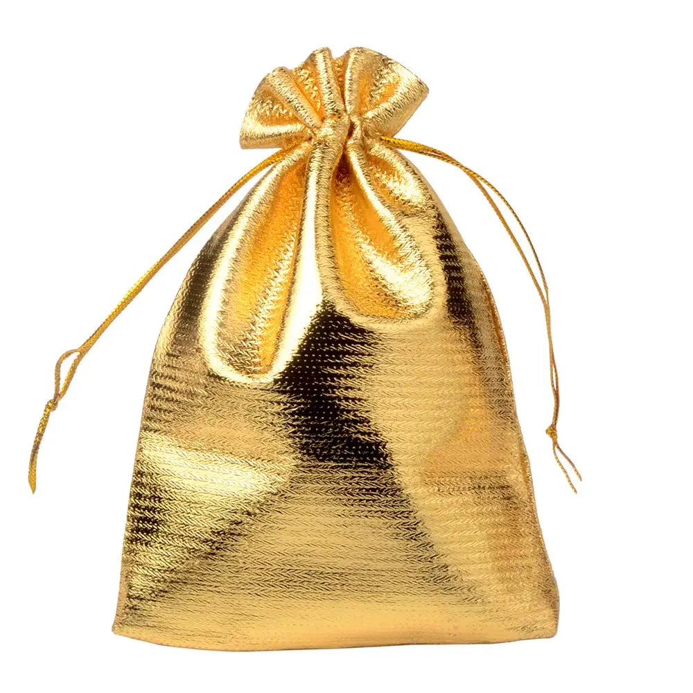 25Pcs 7X9Cm 9X12Cm 10X15Cm Jewelry Packing Gold Color Foil Cloth Drawstring Storage Bag Wedding Gift Bags & Pouches Wholesale