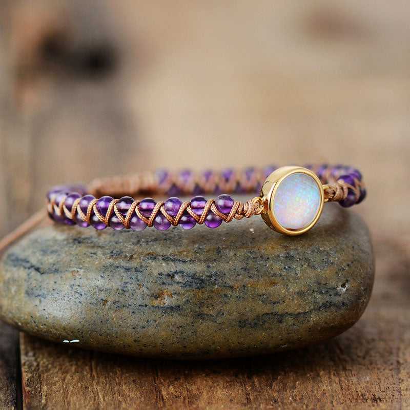 Stone Wrap Bracelets Femme Amethysts Opal String Braided Yoga Friendship Bracelet Bangle Bohemian Jewellery Bijou'KAEL