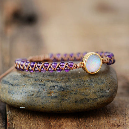 Stone Wrap Bracelets Femme Amethysts Opal String Braided Yoga Friendship Bracelet Bangle Bohemian Jewellery Bijou'KAEL