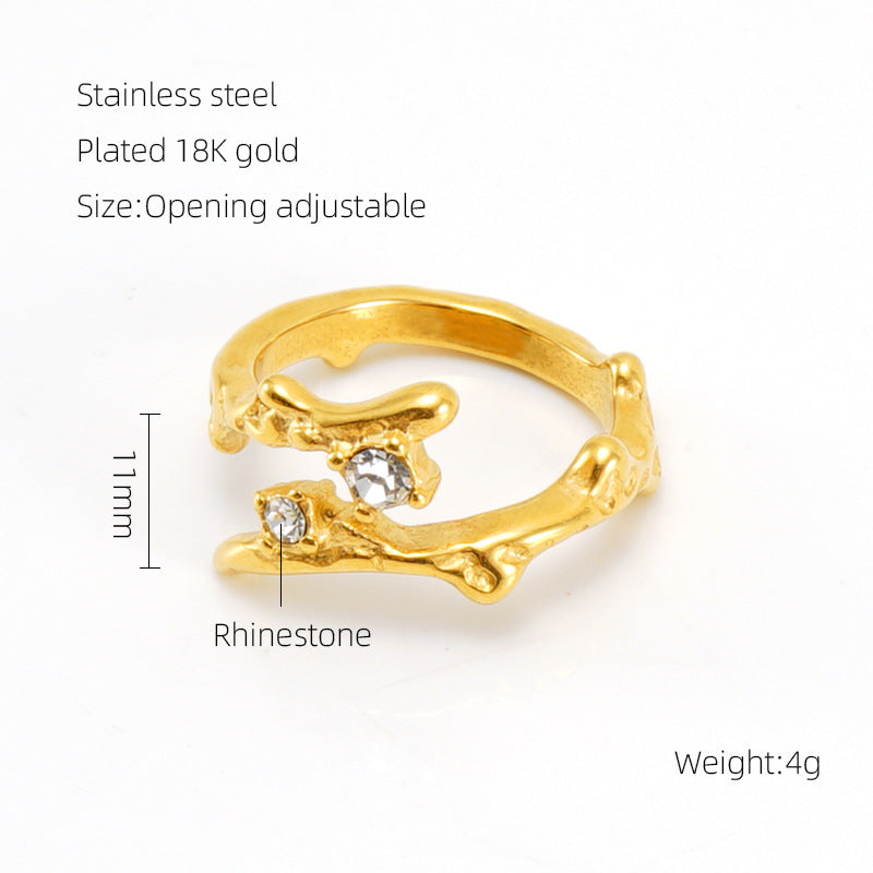 European And American Retro Titanium Steel Moonstone Ring Personalized Hip Hop Irregular Geometric Lines Bijou'KAEL